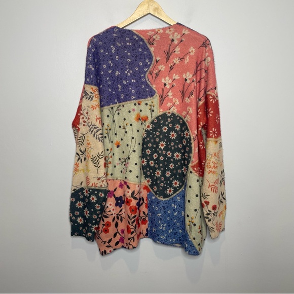 Cozy Patchwork Long Cardigan Retro Boho Festival 70's Hippie - no size tag - Picture 5 of 6